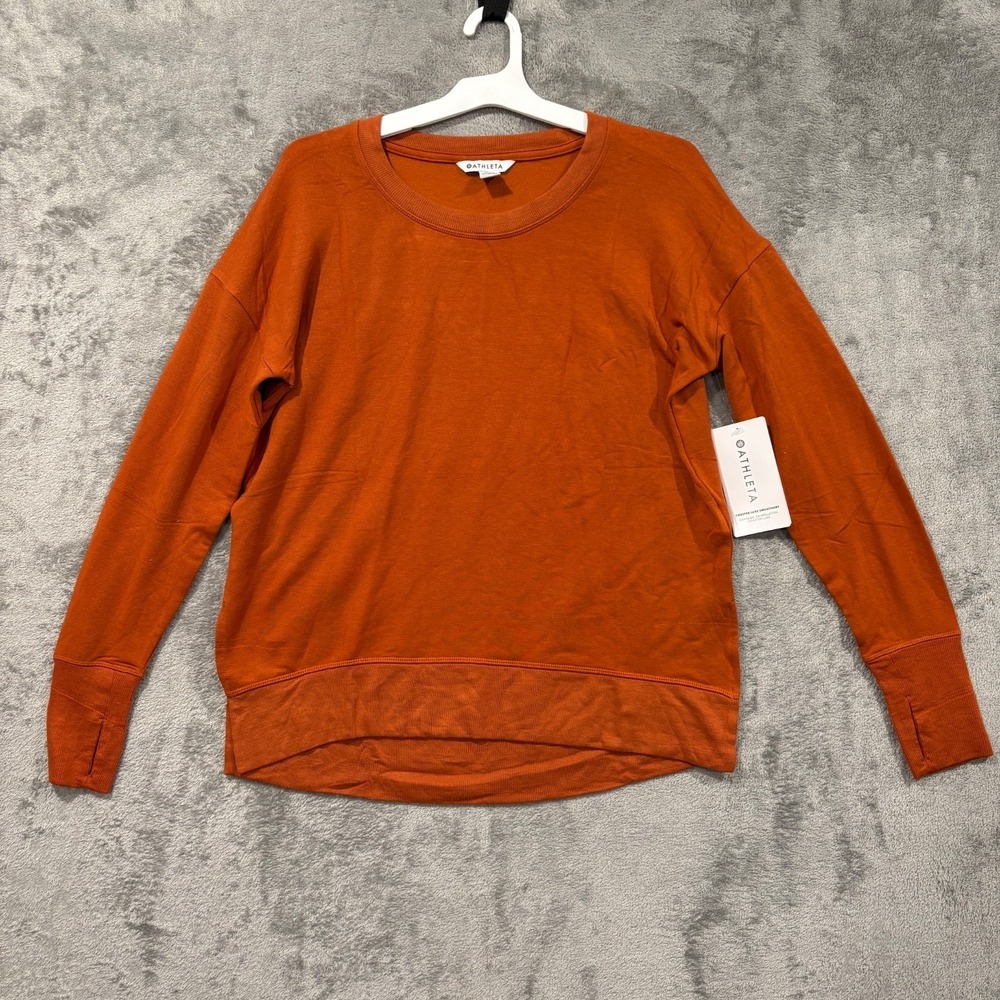 Athleta Coaster Luxe Sweatshirt Womens Medium Orange Pullover Thumbholes